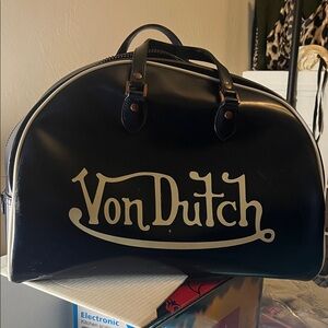 Vintage Von Dutch Navy Blue Bowling Bag with White Logo - Y2K